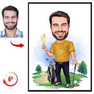 Golf Wandkunst, Golfer Porträt, Golf Geschenk für Männer Geburtstag, Golfer Papa Geschenkideen, Golf Ruhestandsgeschenk, personalisierter männlicher Golfer Cartoon
