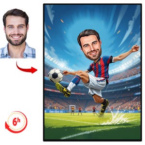 Personalisiertes Fußballspieler-Karikatur-Porträt, kundenspezifische Fußballspieler-Karikatur-Zeichnung vom Foto, lustiges Fußballspieler-Karikatur-Geschenk für Ihn