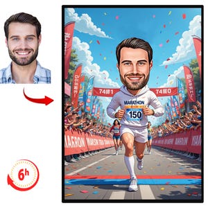 Aangepaste loper cartoonportret, loper cadeaus voor hem, loper karikatuur tekening van foto, grappige loper karikatuur, hardlopen, sprinter cadeau