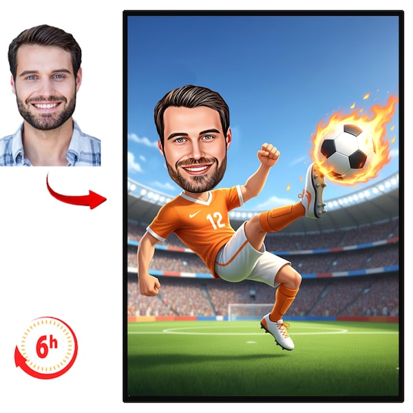 Personalized Soccer Player Cartoon Portrait from Photo | Custom Soccer Player Caricature | Funny Soccer Gift for Him | Sports Drawing