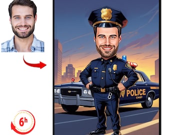 Personalized Police Officer Cartoon Portrait, Custom Police Caricature Drawing from Photo, Funny Police Caricature, Gift for Police