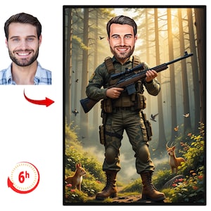 Personalized Hunter Cartoon Portrait | Custom Caricature from Photo | Unique Hunting Gift | Fun Hunting Cartoon Art | Perfect for Hunters