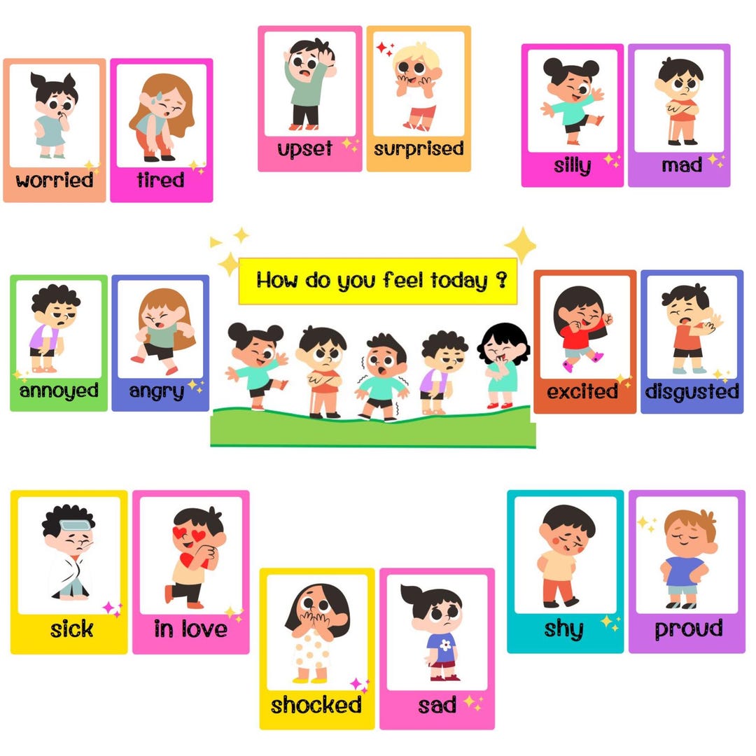 Emotions Flashcards for Kids, 22 Feelings Cards - Etsy