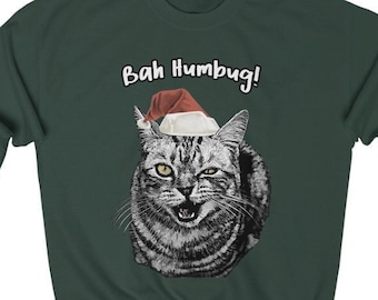 Bah Humbug Cat Sweatshirt, Cat Ugly Christmas Sweatshirt, Cat Unisex Xmas Sweatshirt, Cat Lovers, Animal Lover Gifts