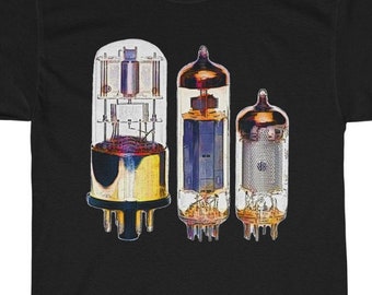 Vacuum Tubes Unisex T Shirt, Retro Electronics T Shirt, Pop Art Tech Shirt, Guitar Amp, Audiophile, Old Radio Tubes