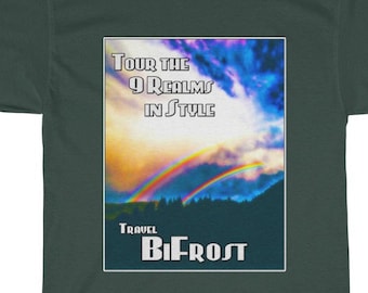 Travel Bifrost Unisex Heavy Cotton Tee, Norse Viking T Shirt, Funny Asgard Travel Poster Shirt