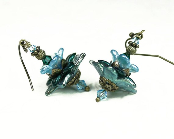 Lucite Flor Pendientes Estilo Vintage Steampunk