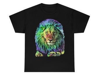 Rainbow Lion Unisex T-Shirt, Heavy Cotton Tee, Pop Art Lion Shirt, Big Cat Shirt, Animal Lover Gift