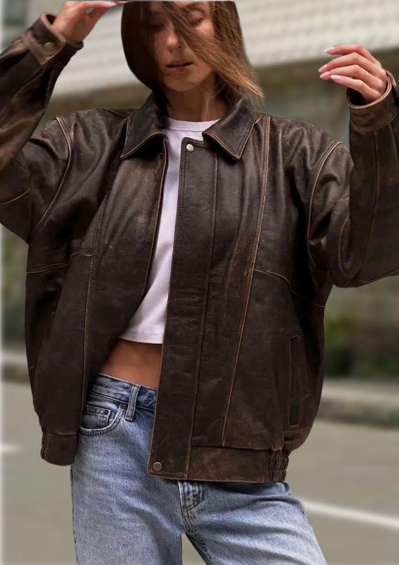 Women’s Vintage Oversized Brown Sheep Leather Jacket | Relaxed Retro Style