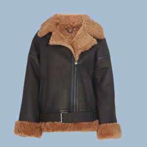 Echte Schaffellleder Bikerjacke für Damen - Kunstpelz-Lammfelljacke