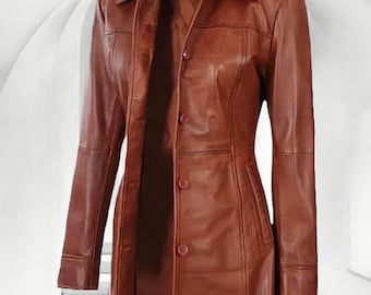 Women's Genuine Leather Blazer | Real Sheepskin Coat | Classic Black | Rich Brown