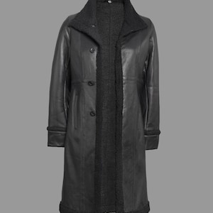 Women&#39;s Original Sheepskin Leather Long Coat With Luxe Fur Lining