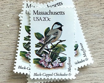 Set of 5 . Massachusetts State Bird & Flower . 20cent . Unused Vintage Postage Stamps