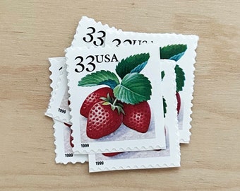 Set of 5 . Strawberry . 33 cent . Unused Vintage Postage Stamps