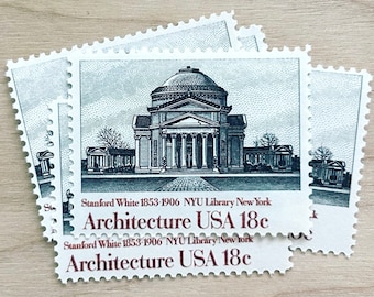Set of 5 . NYU Library . 18 cent . Unused Vintage Postage Stamps