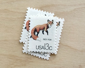 Set of 10 . Red Fox . 13 cent . Unused Vintage Postage Stamps