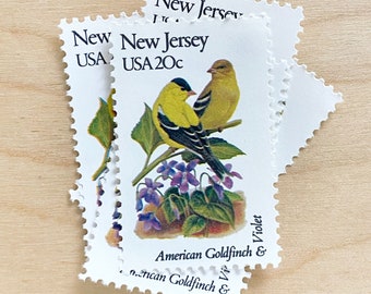 Set of 5 . New Jersey State Bird & Flower . 20 cent . Unused Vintage Postage Stamps