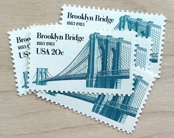 Set of 10 . Brooklyn Bridge . 20 cent . Unused USPS Vintage Postage Stamps