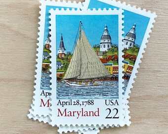 Set of 5 . Maryland Statehood . 22cent . Unused Vintage Postage Stamps