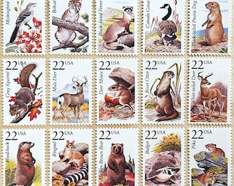 FACE VALUE Set of 15 . American Wildlife . 22 cent . Unused Vintage Postage Stamps