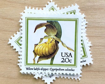 Set of 5 . Yellow Lady-Slipper Orchids . 20 cent . Unused Vintage Postage Stamps