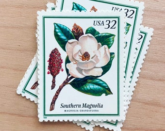 Set of 5 . Southern Magnolias . 32 cent . Unused Vintage Postage Stamps