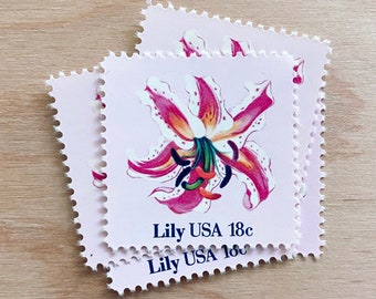 Set of 5 . Lily . 18 cent . Unused Vintage Postage Stamps