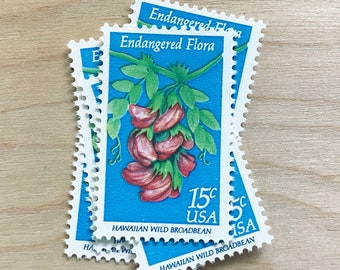 Set of 10 . Hawaiian Wild Broadbeans . 15 cent . Unused USPS Vintage Postage Stamps