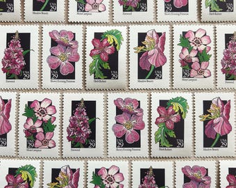 Pink Wildflowers . 29 cent . Unused Vintage Postage Stamps