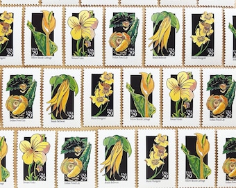 Yellow Wildflowers . 29 cent . Unused Vintage Postage Stamps