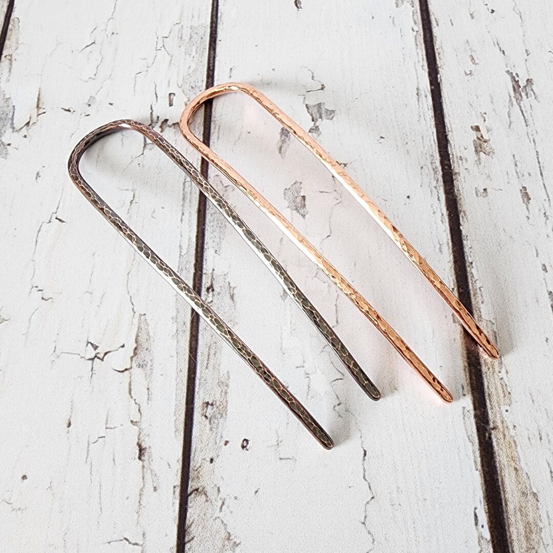 Thick 8 Gauge Copper Hair Fork Simple Hammered Wire Hair Pin Gift for