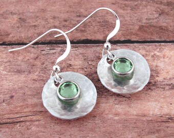 Peridot Earrings, August Birthstone, Peridot Jewelry, Peridot Jewelry, Metalwork Drop Earrings, Hammered Silver Earrings, Birthstone Jewelry