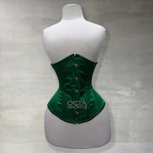 corsetto sottoseno con stecche in acciaio, fatto a mano, corsetto verde, per donna