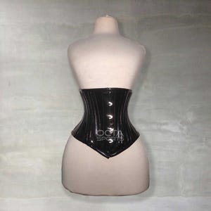 Women’s Heavy-Duty Underbust Waist Trainer Corset – Double Steel Boned Black PVC Corset for Waist Cinching & Hourglass Shape