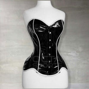 Women’s Heavy-Duty Overbust Waist Trainer Corset – Double Steel Boned Black PVC Corset for Waist Cinching & Hourglass Shape