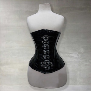 Woman&#39;s Heavy Duty Underbust Waist Trainer Steel Boned Black pvc Buckle Closure Corset