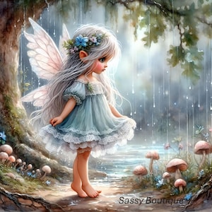 Fée, lutin, enfant, petite, fille, bleu, mignon, journal, album, carte, magique