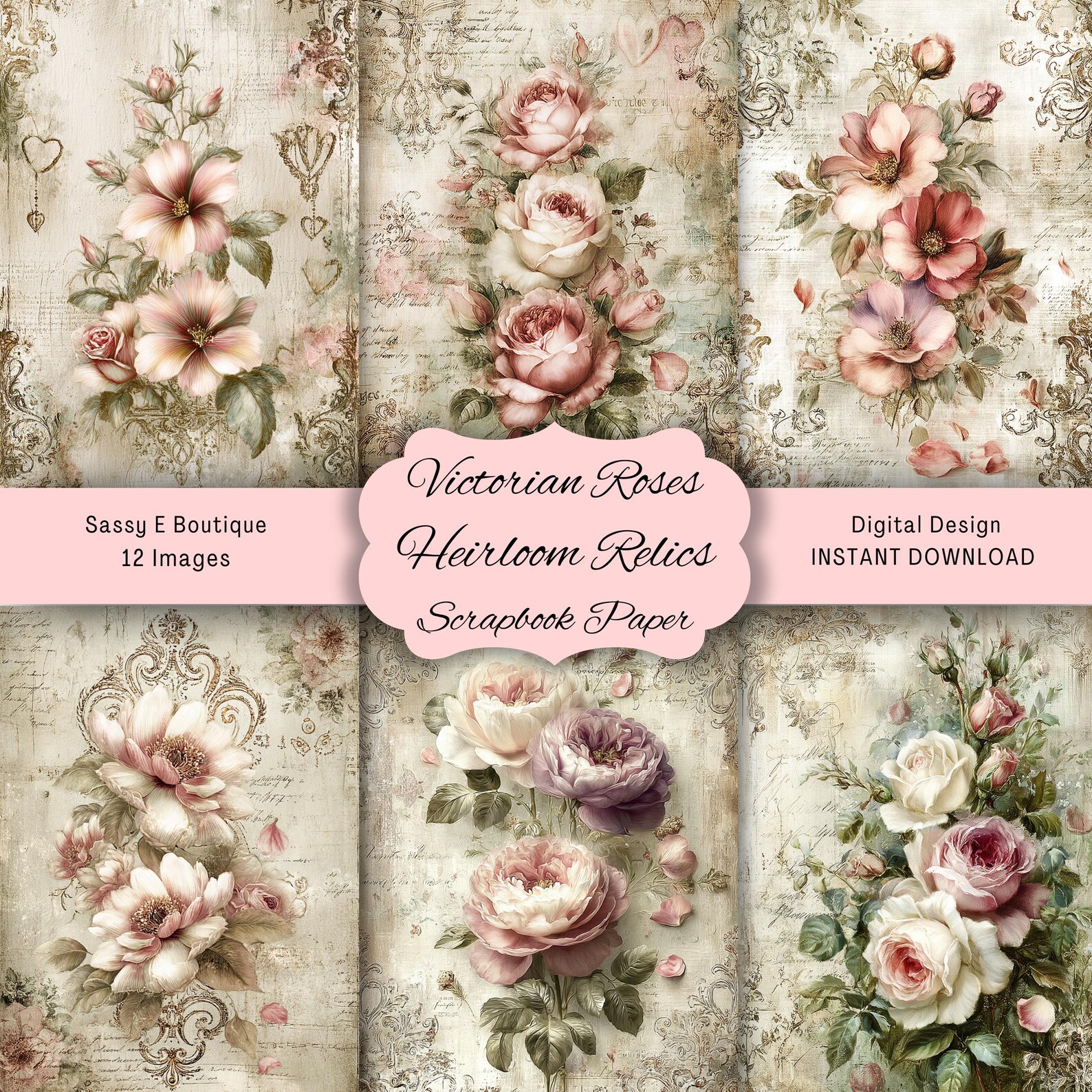 Old Roses Graphics Victorian Roses Heirloom Relics: 12 PNG, Scrapbook Paper - Etsy