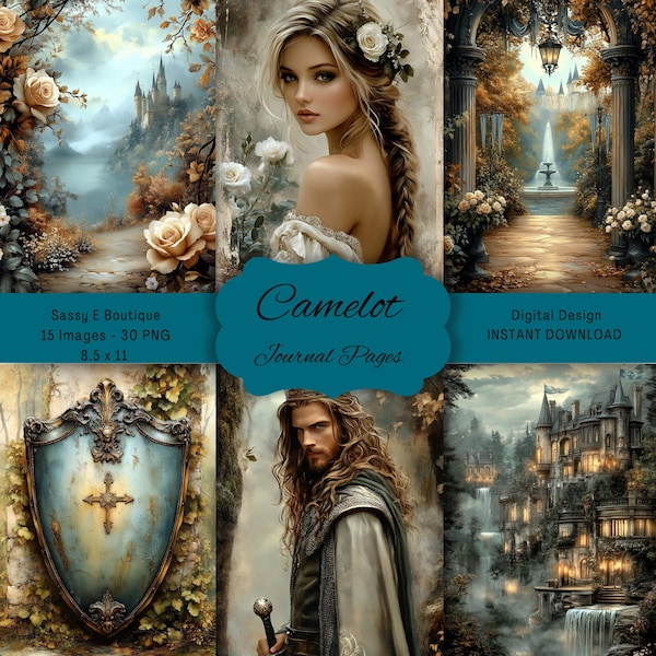 Camelot: 15 Images, 30 PNG, 8.5x11, Journal Pages, Scrapbook Paper