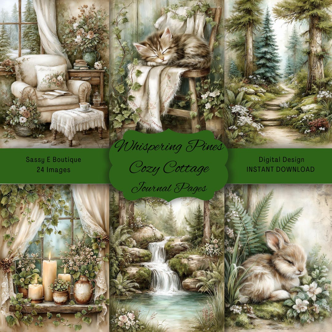 Whispering Pine Cozy Cottage: 24 PNG, Journal Pages, Scrapbook Paper - Etsy