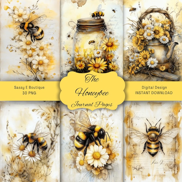The Honeybee: 30 PNG, Journal Pages, Scrapbook Paper
