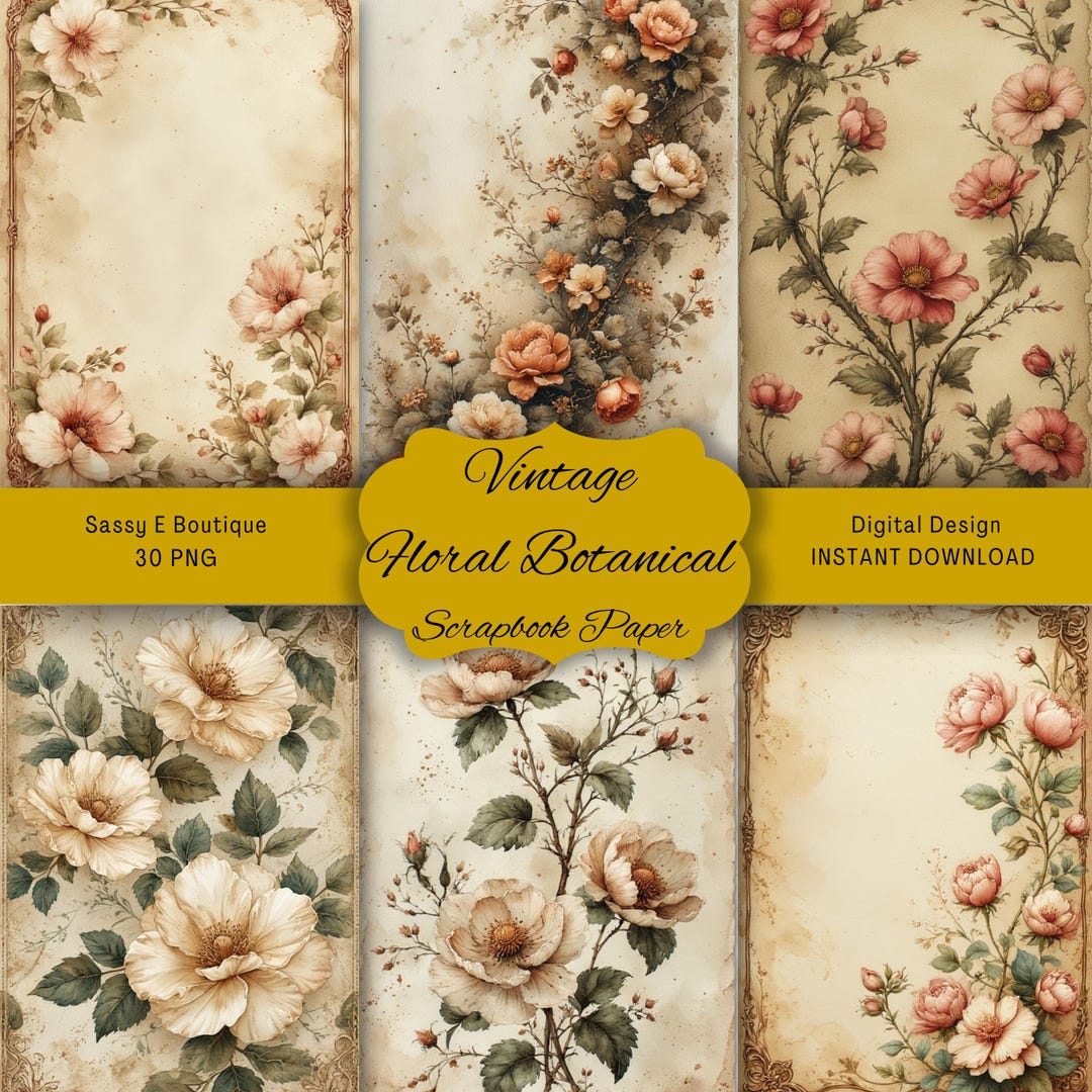 Vintage Floral Botanical: 30 PNG, Scrapbook Paper - Etsy
