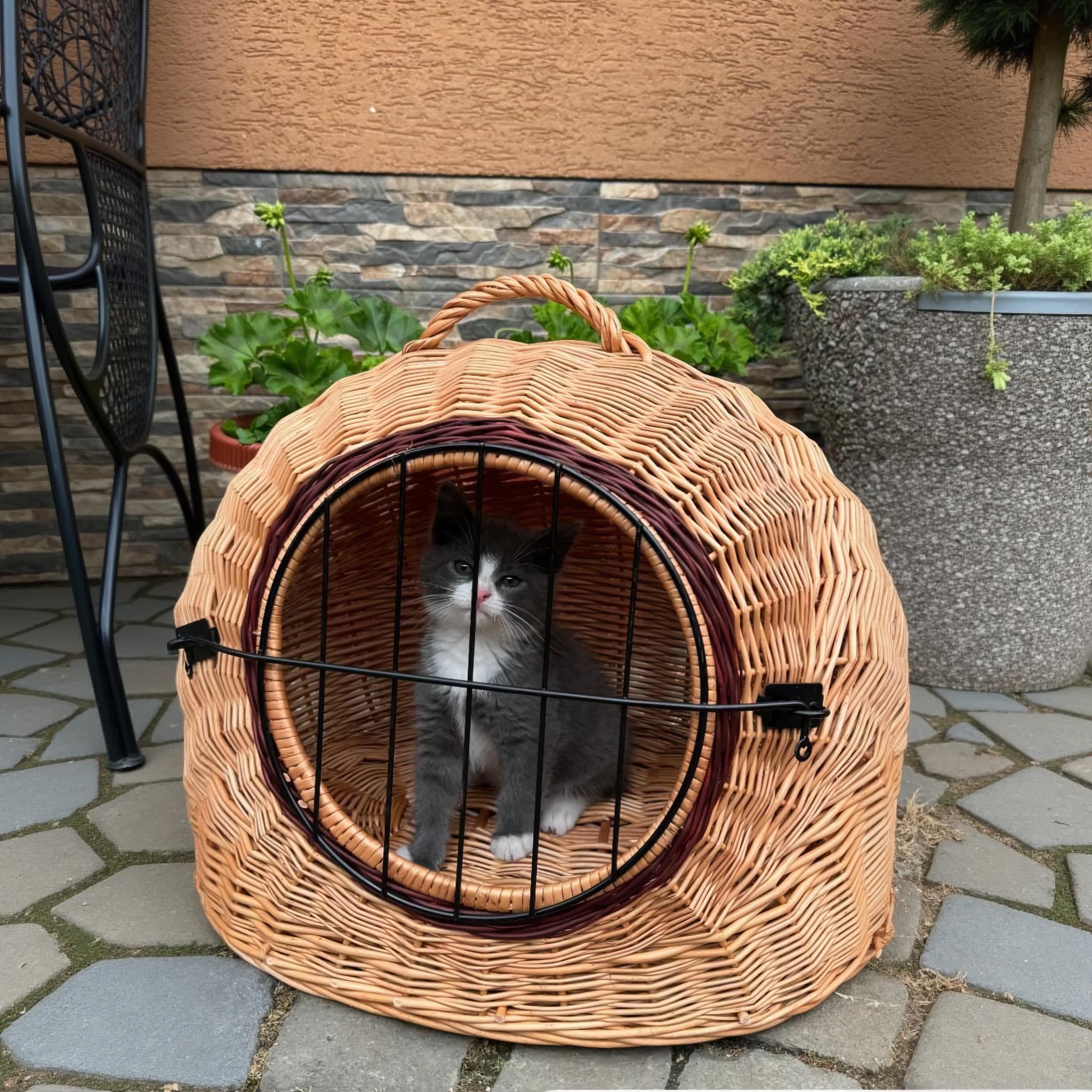 Handmade Wicker Pet Carrier: Portable Cat Small Dog Bed