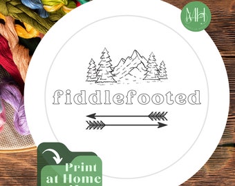 Fiddle-footed Hiking in Trees and Mountains embroidery pattern image for hand embroidery