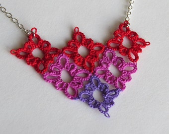 Kindness Necklace hand-tatted in red purple ombre