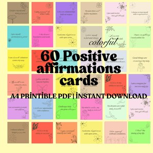 60 Affirmation Cards Printable,Digital Stickers,Inspirational Goodnotes,Positive Quote Flash Cards For Women,Self Esteem,Self Care Gift card