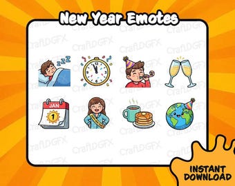 8x New Years Icon Emotes Funny Twitch Emote Meme Discord Sticker Youtube Kick Emoji