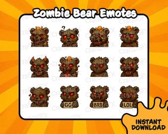 12x Zombie Bear Icon Emotes Funny Twitch Emote Meme Discord Sticker Youtube Kick Emoji