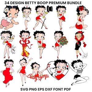 Betty Boop SVG Bundle, Vintage Cartoon Cut Files, Layered SVG PNG für Cricut, T-Shirt Design, Retro Girl Clipart, Instant Download