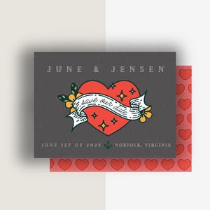 American Traditional Wedding set, traditional tattoo style invite set, RSVP set for wedding, american traditional Save the date card